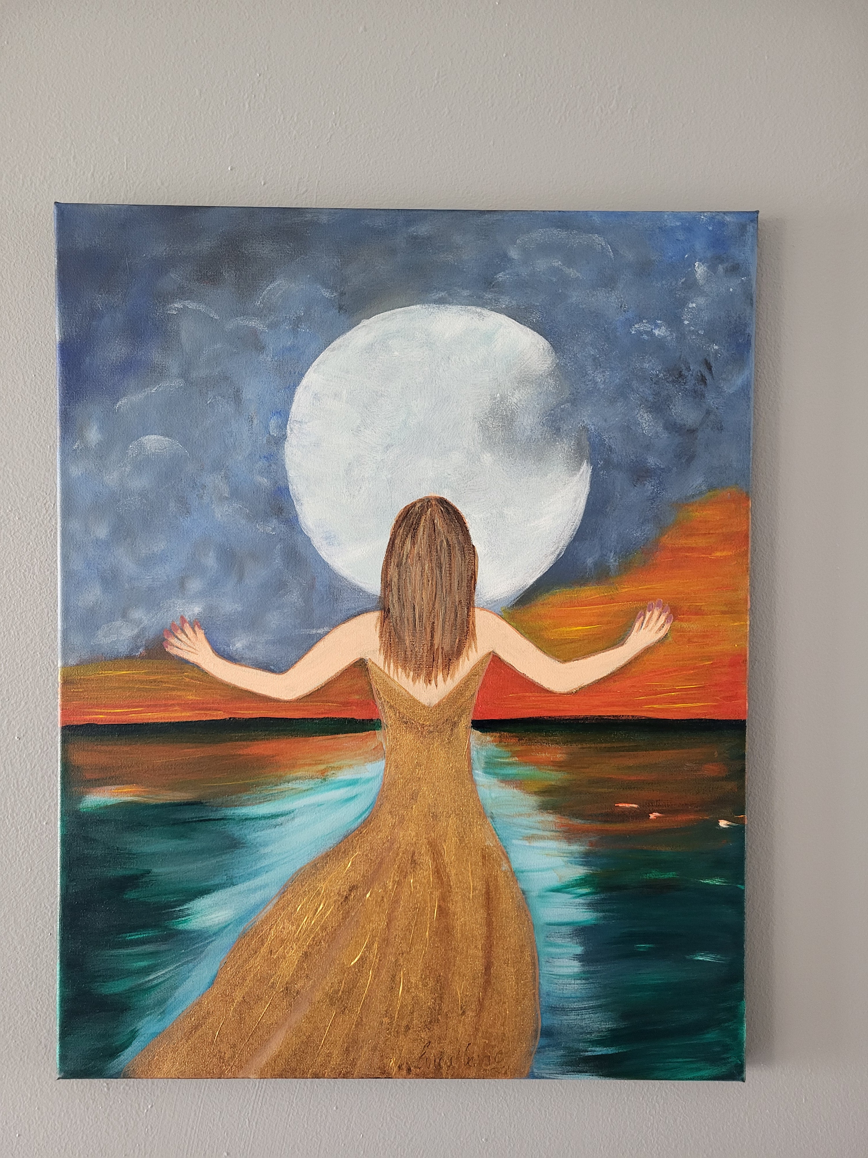 Embrace the Moon – Original Acrylic Painting 20" x 16"